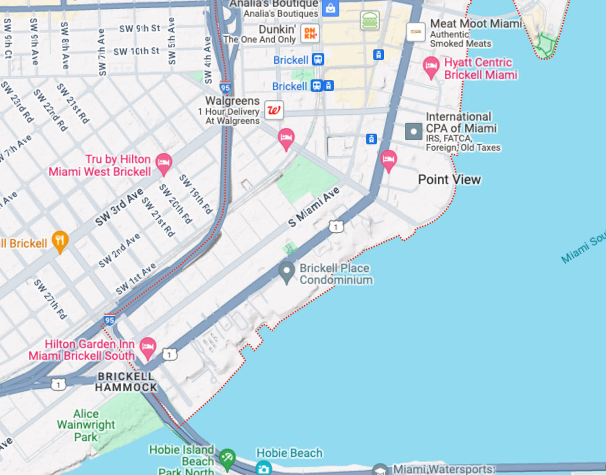 Map of Brickell Miami moving service area